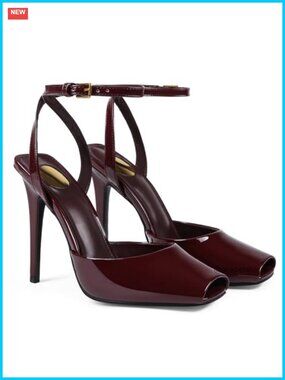 Patent Leather Stiletto High Heels Square Open Toe Ankle Strap Sandals